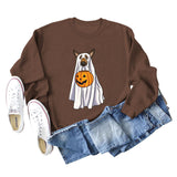 Pull à manches longues et col rond pour fille, motif fantôme, chien, citrouille, Halloween