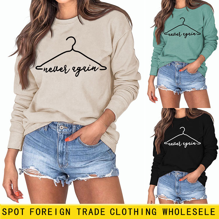 Never Again Hanger Letter Printing Fashion Loose Long Sleeve Large Size Sweater for Women
