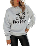Sweat-shirt ample à col rond et manches longues, imprimé génisse, pas aujourd'hui