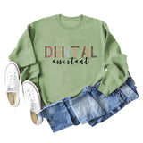 DENTAL ASSISTANT Leopard Letter Loose Casual Fall/Winter Plus Size Long Sleeve Sweater Girl