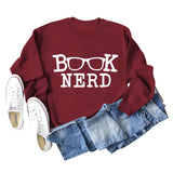 BUCH-NERD-BRILLE LOCKERE PASSFORM RUNDHALS LANGARM-SWEATSHIRT FÜR DAMEN