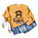 ONE THANKFUL MAMA Sweatshirt mit Buchstaben-Kürbis, Halloween, Rundhalsausschnitt, langärmelig, große Größe