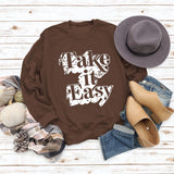 Take It Easy Letter Loose Damen Langarm Sweatshirt Übergröße Damen