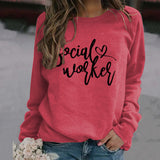 Sozialarbeiter Rundhals Mode Große Größe Damen Langarm Lose Print Pullover