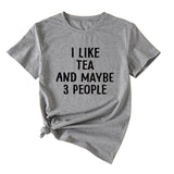 Lettre J'aime le thé Peut-être 3 personnes T-shirt à manches courtes et col rond