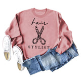 Hair Stylist Scissors Letter Print Bottoming Long Sleeve Round Neck Sweatshirt