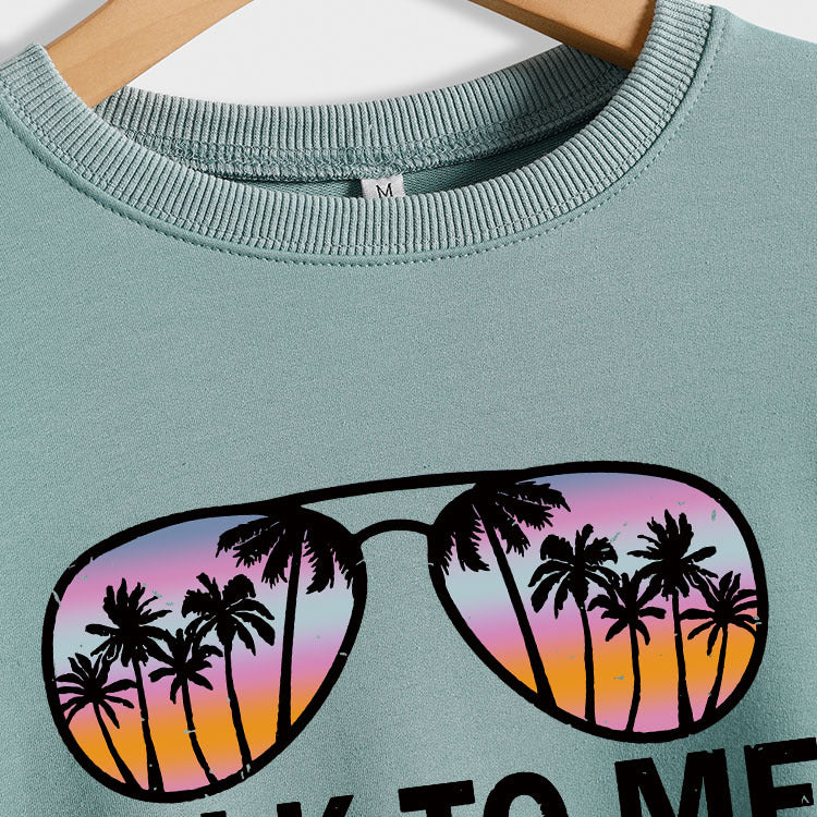 TALK TO ME GOOSE Letter Print Loose Long Sleeve Round Neck Sweater