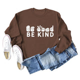 Be Kind Finger Fist Letters Loose Autumn and Winter Bottoms Long Sleeve Large Size Sweater Women