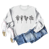 Pull à manches longues et col rond pour femme, pull décontracté à imprimé de quatre fleurs, automne et hiver
