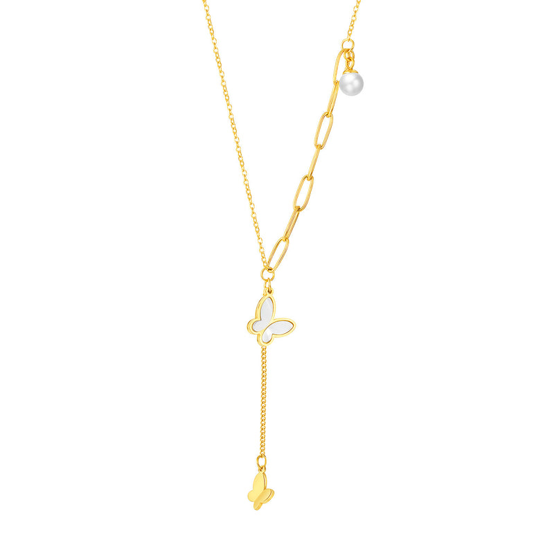 Gestückelte Kette mit dreidimensionalem Schmetterlingsanhänger und Perlenkette mit passender Schlüsselbeinkette