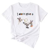 T-shirt manches courtes col rond femme, décontracté, imprimé graphique ludique, I Don't Give A