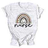 Nurse Love Leopard Regenbogen Buchstabendruck Kurzärmeliges Damen T-Shirt