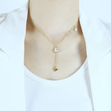 Chaîne en morceaux avec pendentif papillon tridimensionnel et collier de perles avec chaîne de clavicule assortie