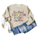 One Proud Senior Mom Leopardenmuster Buchstaben Rundhals Weit Langarm Große Größe Pullover Damen