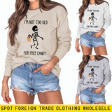 ICH BIN NICHT ZU ALT Buchstaben Totenkopf Kürbis Rundhals Langarm Pullover