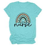Nurse Love Leopard Regenbogen Buchstabendruck Kurzärmeliges Damen T-Shirt