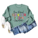 One Proud Senior Mom Leopardenmuster Buchstaben Rundhals Weit Langarm Große Größe Pullover Damen