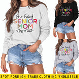 One Proud Senior Mom Leopardenmuster Buchstaben Rundhals Weit Langarm Große Größe Pullover Damen