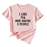 Lettre J'aime le thé Peut-être 3 personnes T-shirt à manches courtes et col rond