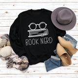 Livre Nerd Lunettes Livre Imprimé Lâche Fond Manches Longues Pull Grande Taille