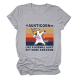 AUNTICORN Unicorn Printed Short Sleeve Top Loose Casual Large Women's T-shirt Bottom