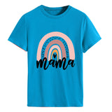 Mama Rainbow Love Letter Rundhalsausschnitt Lockeres Druckmuster Kurzärmeliges T-Shirt
