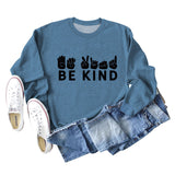 Be Kind Finger Fist Letters Loose Autumn and Winter Bottoms Long Sleeve Large Size Sweater Women