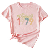 Rundhals 1979 Damen T-Shirt Vintage Buchstabendruck Kurzarm