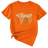 Rundhals 1979 Damen T-Shirt Vintage Buchstabendruck Kurzarm