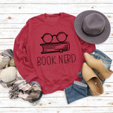 Livre Nerd Lunettes Livre Imprimé Lâche Fond Manches Longues Pull Grande Taille