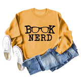 BUCH-NERD-BRILLE LOCKERE PASSFORM RUNDHALS LANGARM-SWEATSHIRT FÜR DAMEN