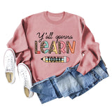 Y'all Gona Learn Today Lettre Chemise à manches longues imprimé léopard Grand pull