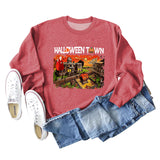 Halloween Town Letter Printed Damen Lockerer neuer Pullover Langarmshirt