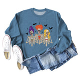 Skull Bat Print Loose Crewneck Long Sleeves Plus-size Sweatshirt Woman