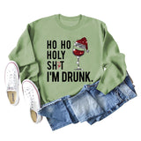 Ho Ho Holly Sht Red Wine Cup Christmas Hat Letter Fashion Autumn Winter Long Sleeve Sweatshirt