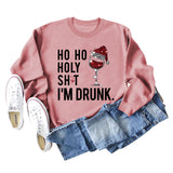 Ho Ho Holly Sht Red Wine Cup Christmas Hat Letter Fashion Autumn Winter Long Sleeve Sweatshirt