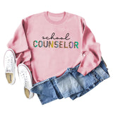CONSEILLER SCOLAIRE Léopard Lettre Impression Col Rond Lâche Manches Longues Grande Taille Pull Fille
