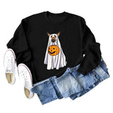Pull à manches longues et col rond pour fille, motif fantôme, chien, citrouille, Halloween