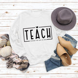 TEACH THEM TO BE KIND Love Letter Round Neck Loose Casual Long Sleeve Sweater