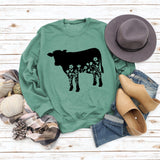 Women's Autumn and Winter Long-sleeved Shirt Flowers and Grass Cattle Print Round Neck Loose Sweater