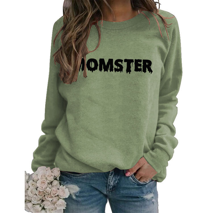MOMSTER Printed Loose Round Neck Tops Long Sleeve Round Neck Sweatshirt