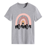 Mama Rainbow Love Letter Rundhalsausschnitt Lockeres Druckmuster Kurzärmeliges T-Shirt