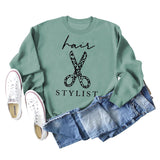 Hair Stylist Scissors Letter Print Bottoming Long Sleeve Round Neck Sweatshirt