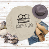 Livre Nerd Lunettes Livre Imprimé Lâche Fond Manches Longues Pull Grande Taille