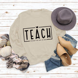 TEACH THEM TO BE KIND Love Letter Round Neck Loose Casual Long Sleeve Sweater