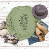 Pull surdimensionné à manches longues, ample et décontracté, imprimé de lettres de papillon et de fleurs sauvages, automne et hiver