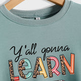 Y'all Gona Learn Today Lettre Chemise à manches longues imprimé léopard Grand pull