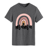 Mama Rainbow Love Letter Rundhalsausschnitt Lockeres Druckmuster Kurzärmeliges T-Shirt