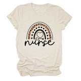 Nurse Love Leopard Regenbogen Buchstabendruck Kurzärmeliges Damen T-Shirt