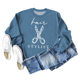 Hair Stylist Scissors Letter Print Bottoming Long Sleeve Round Neck Sweatshirt